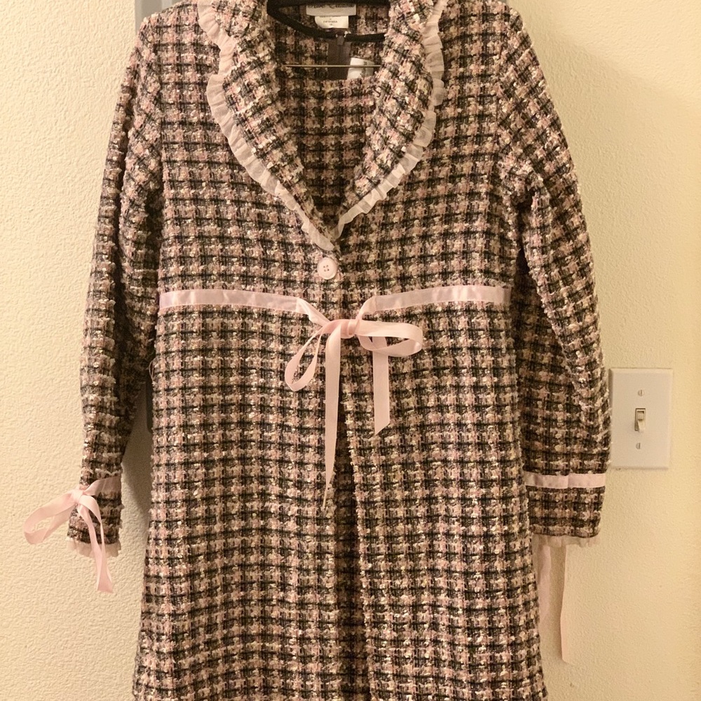 Pink tweed dress with coat